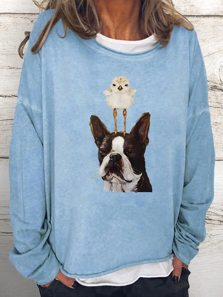 Fun dog and chicken Women Loose Sweatshirt-0020511