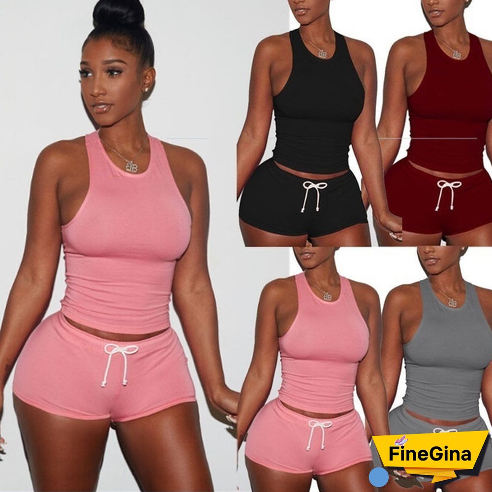 New Women Slim Loose Outfits Crop Top Short Sorts Drawstring Pants Casual Running Jumpsuits Yoga Rompers