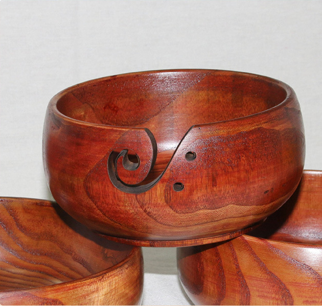 Handmade Wooden Yarn Bowl Wool Storage Bowl with Holes
