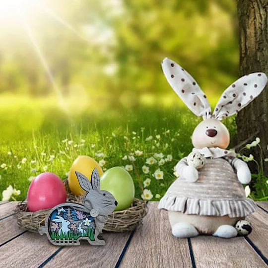 huntermoon Easter wooden crafts luminous colored hollow bunny ornaments high quality home Christmas decorations