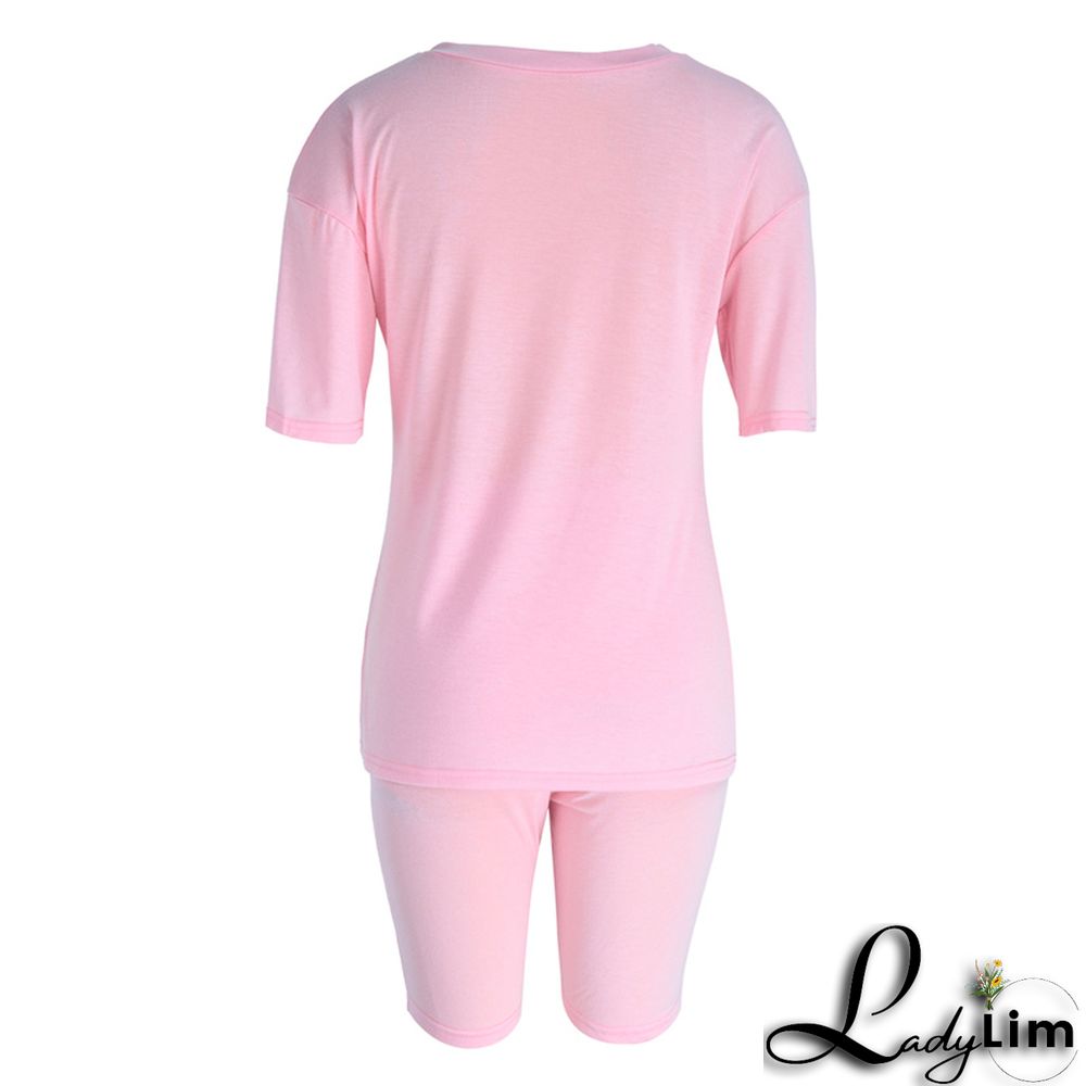 Blue Fashion Casual Letter Print Patchwork O Neck Short Sleeve Two Pieces