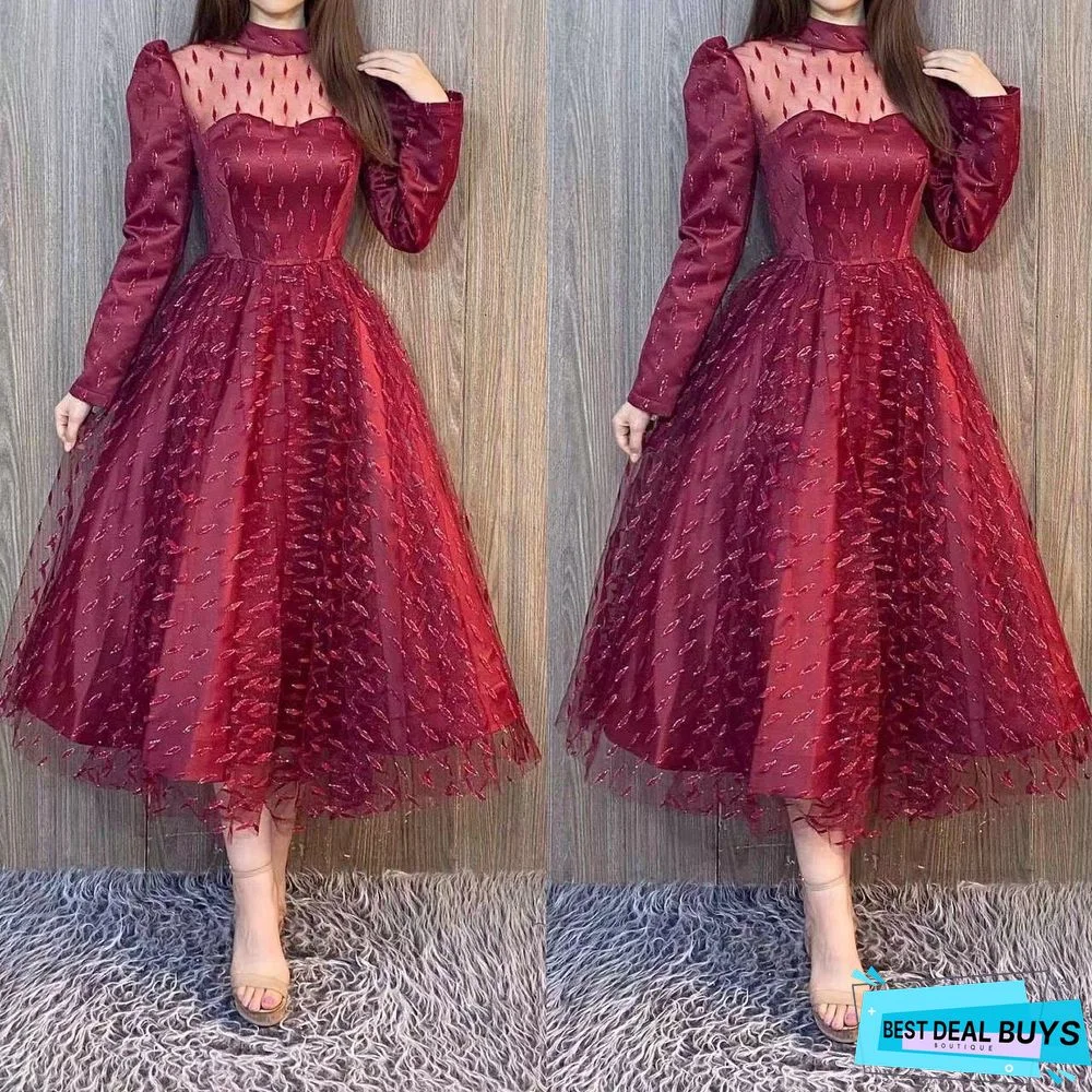 New Conventional Summer Women's Round-neck Long-sleeved Dress