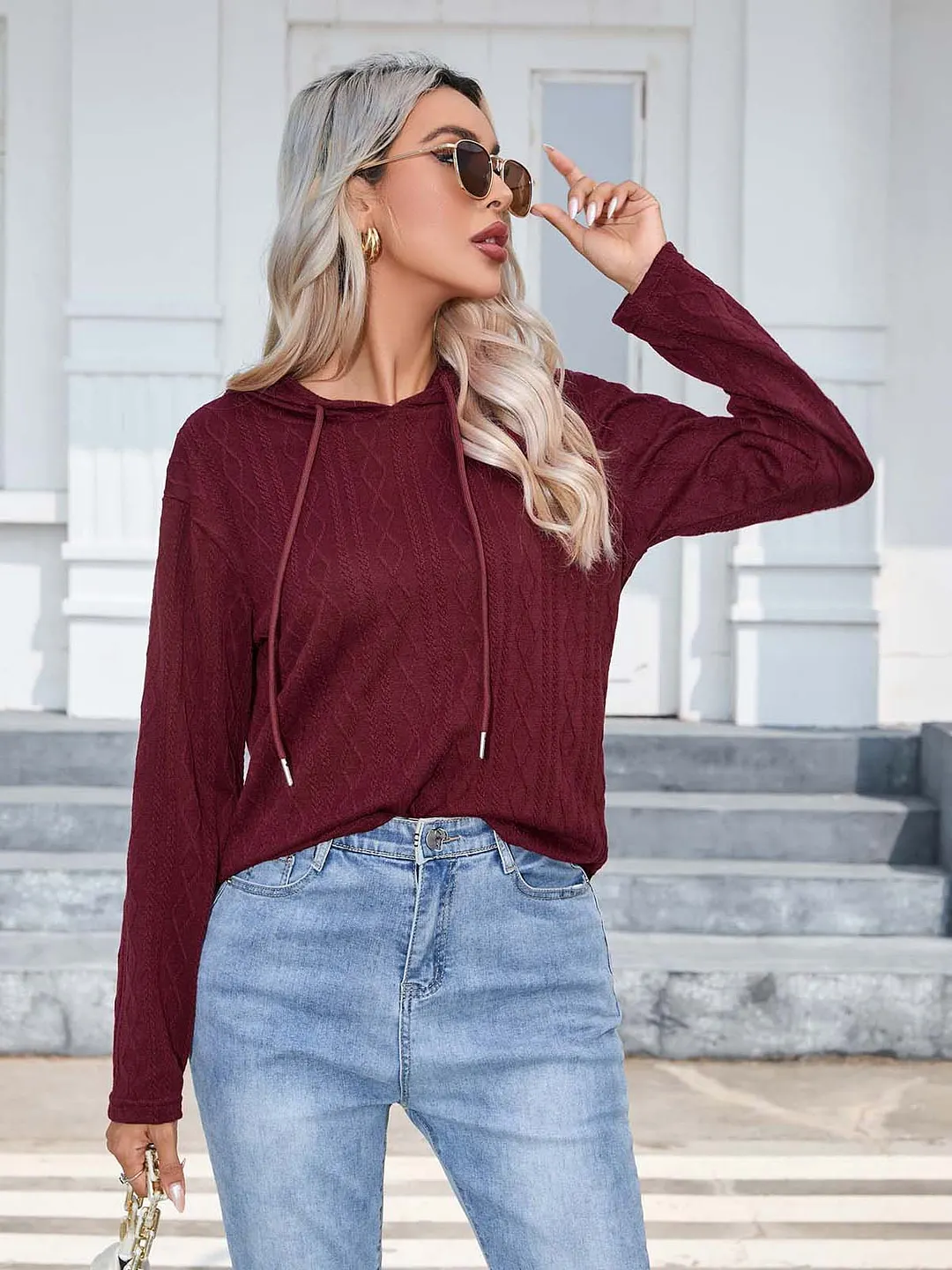 Churchf Women's Station Hot Style Autumn And Winter Knit Hoodie Sweater