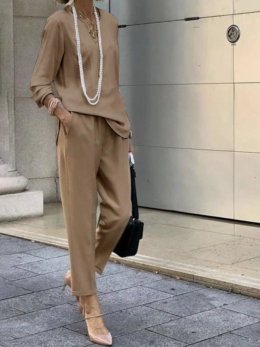 Women's Casual Long Sleeve Top With Pants Set