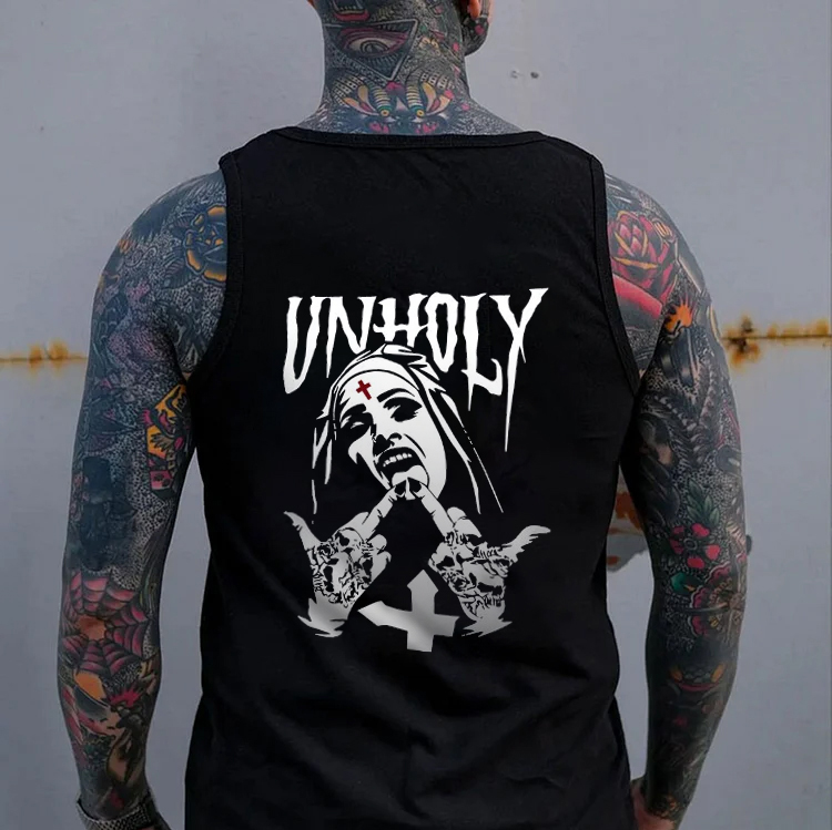 Clearance Only $9.99-UNHOLY Nun with Crucifix Graphic Back Print Vest