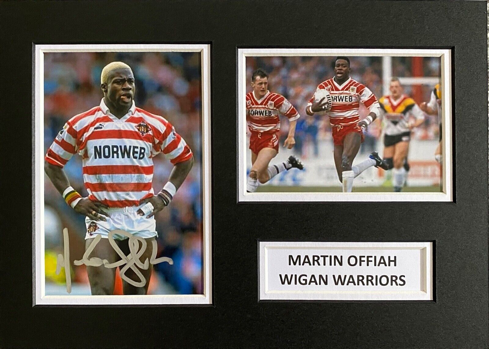 MARTIN OFFIAH HAND SIGNED A4 Photo Poster painting MOUNT DISPLAY WIGAN WARRIORS AUTOGRAPH 1