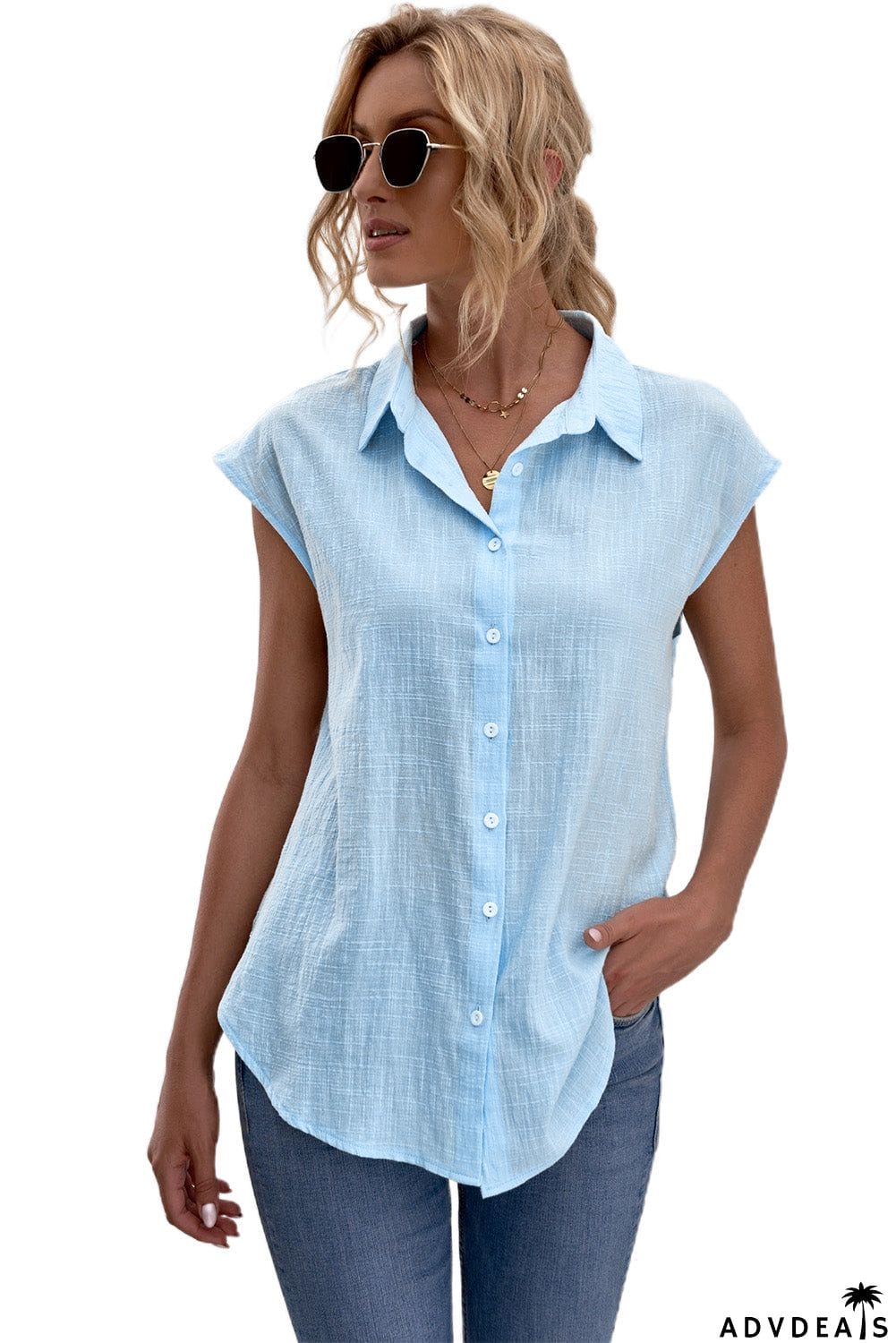 Turn-down Collar Button Front Tank