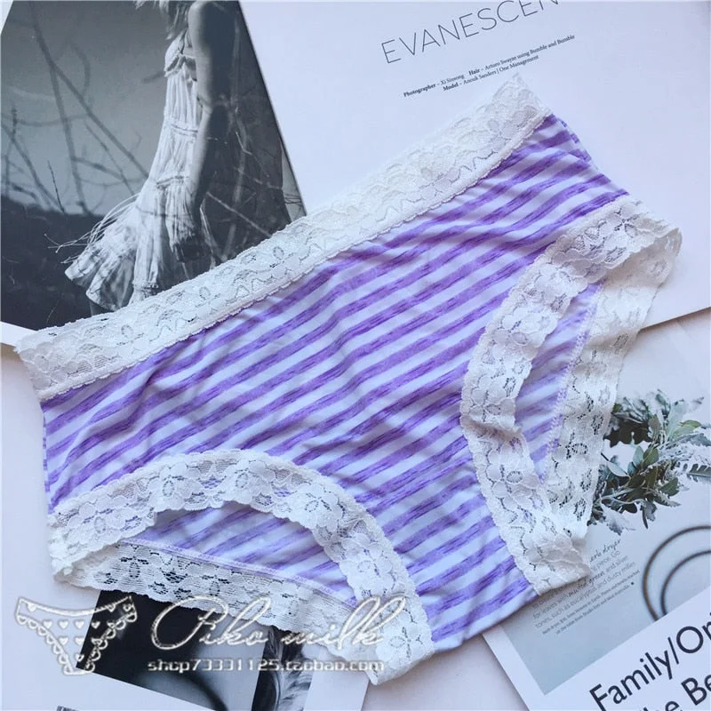 European Style Sexy Underwear Women's Ice Silk Printing Panties Fashion Lace Briefs Ladies Low Waist Underpants Female Lingerie