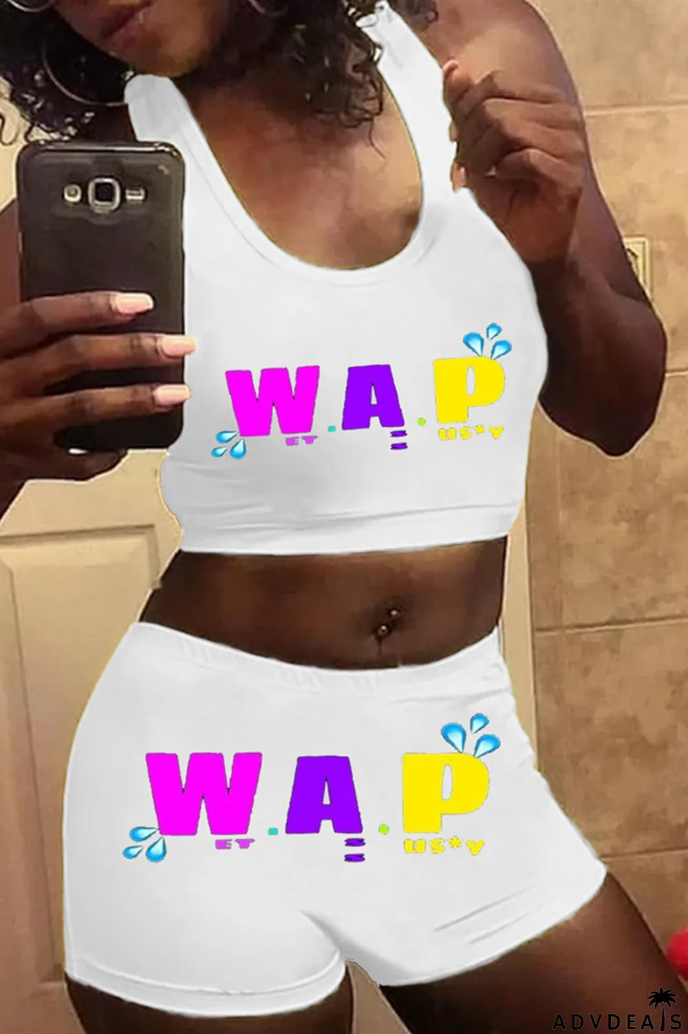 Pink Casual Sportswear Sleeveless U Neck Tank Short Print Two Pieces