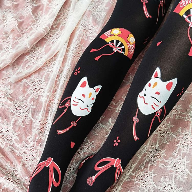 Lolita Cute Cat Print Stockings - Modakawa