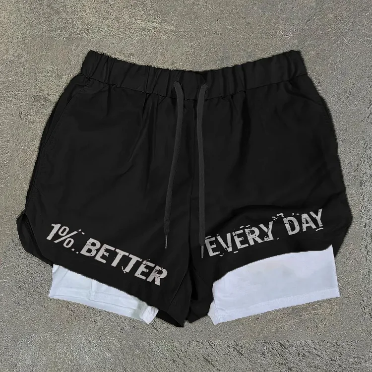 1% Better Every Day Print Graphic Double Layer Men's Gym Shorts
