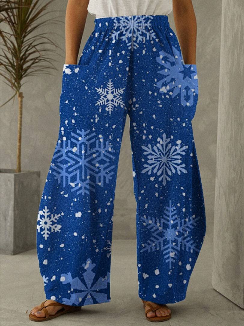 Sparkling Snowflake Print Casual Loose Pants