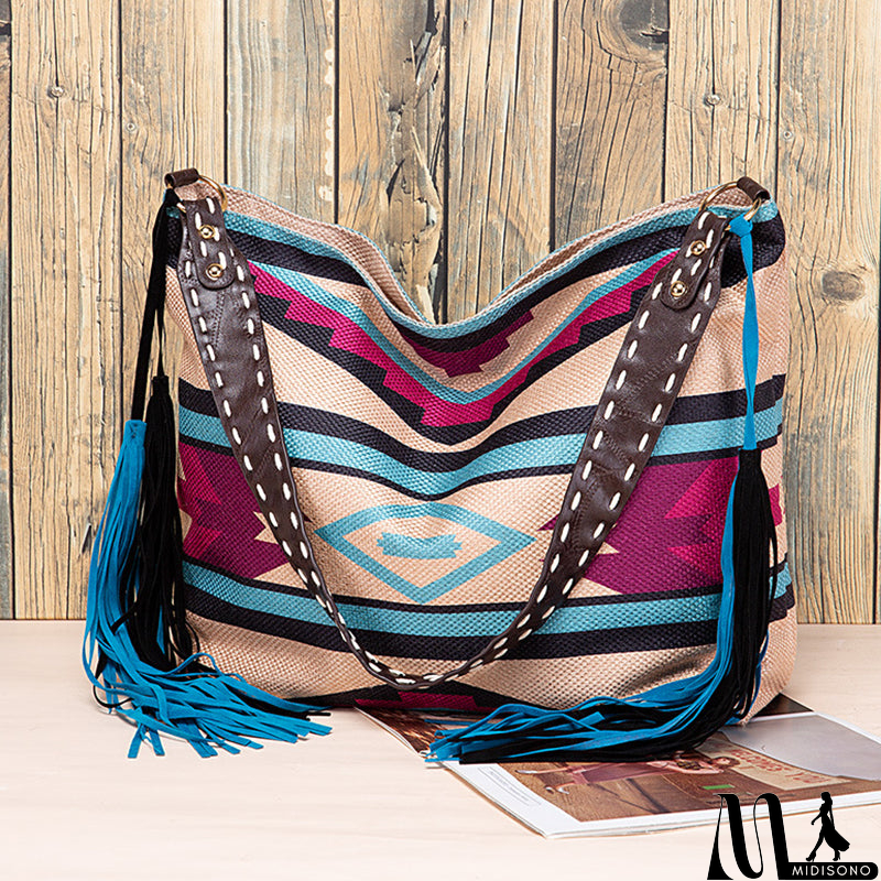 MidiSono - Casual College Color Block Tassel Bags