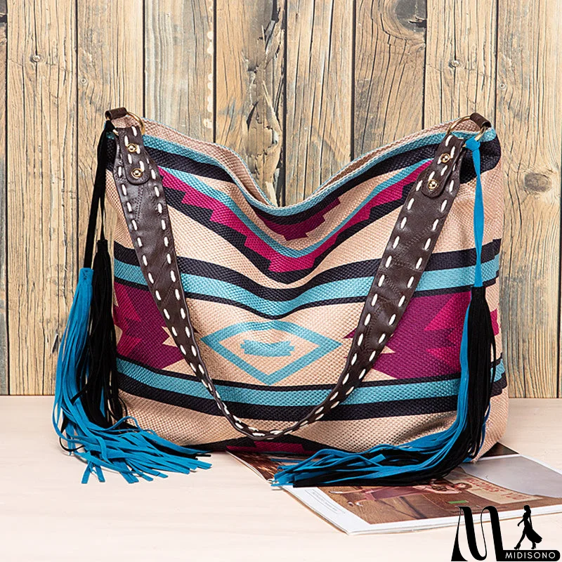 MidiSono - Casual College Color Block Tassel Bags
