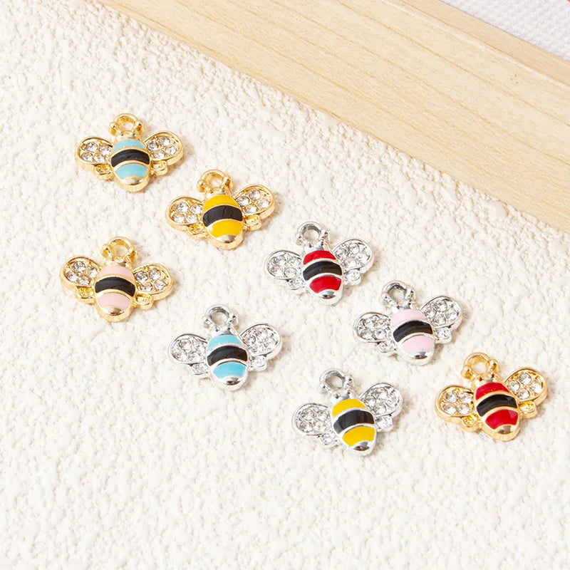 10 PCS/Package Hole 2~2.9mm Alloy Rhinestones Bee Pendant