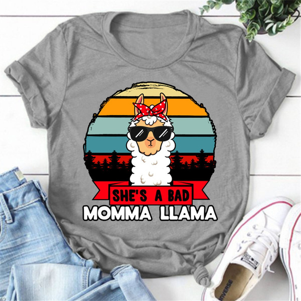 Cute Shes Bad Momma llama t-shirts for women summer tee shirt femme casual short sleeve