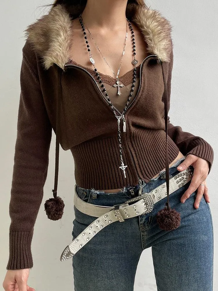 Brownm Design Zip-Up Cardigan