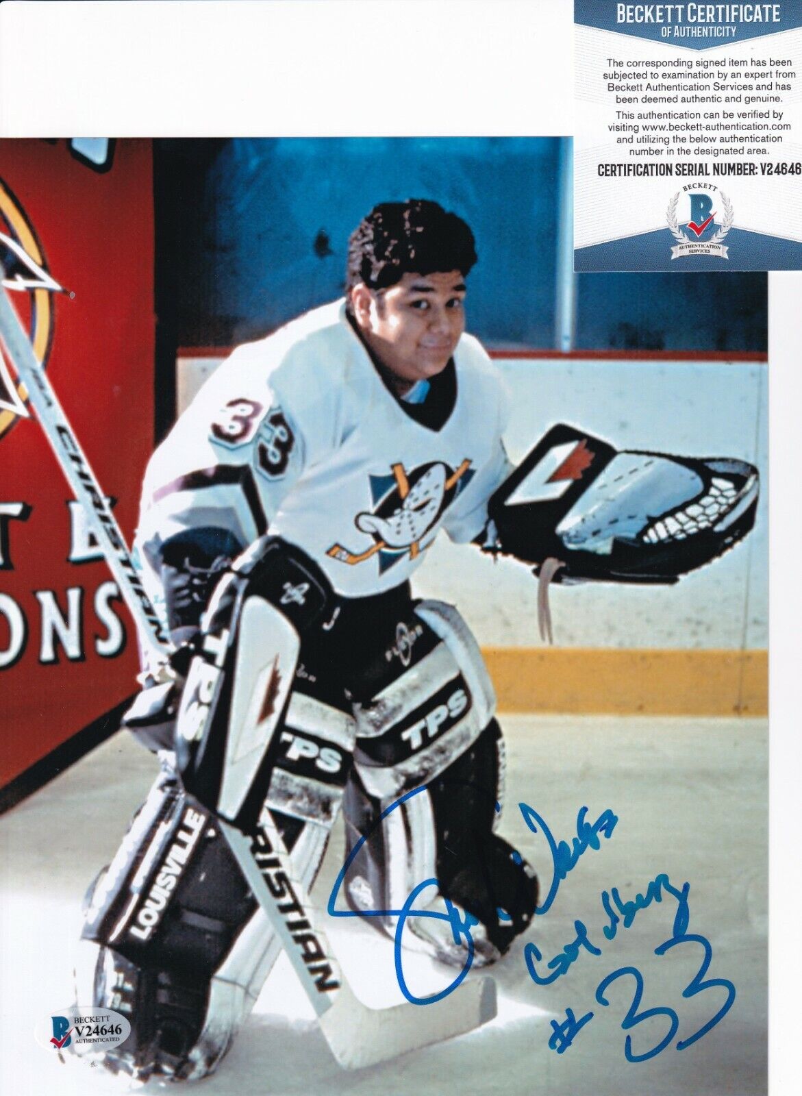 SHAUN WEISS signed (THE MIGHTY DUCKS) GOLDBERG 8X10 Photo Poster painting BECKETT BAS V24646