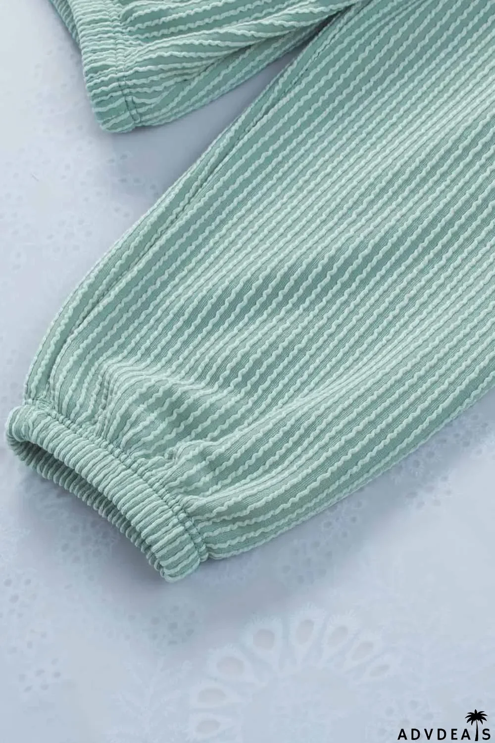 Green Loose Fit Ribbed V Neck Hoodie