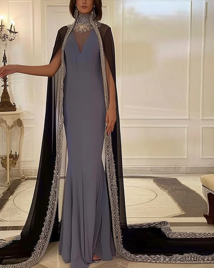 Women's Shawl Mesh Sequin Dress