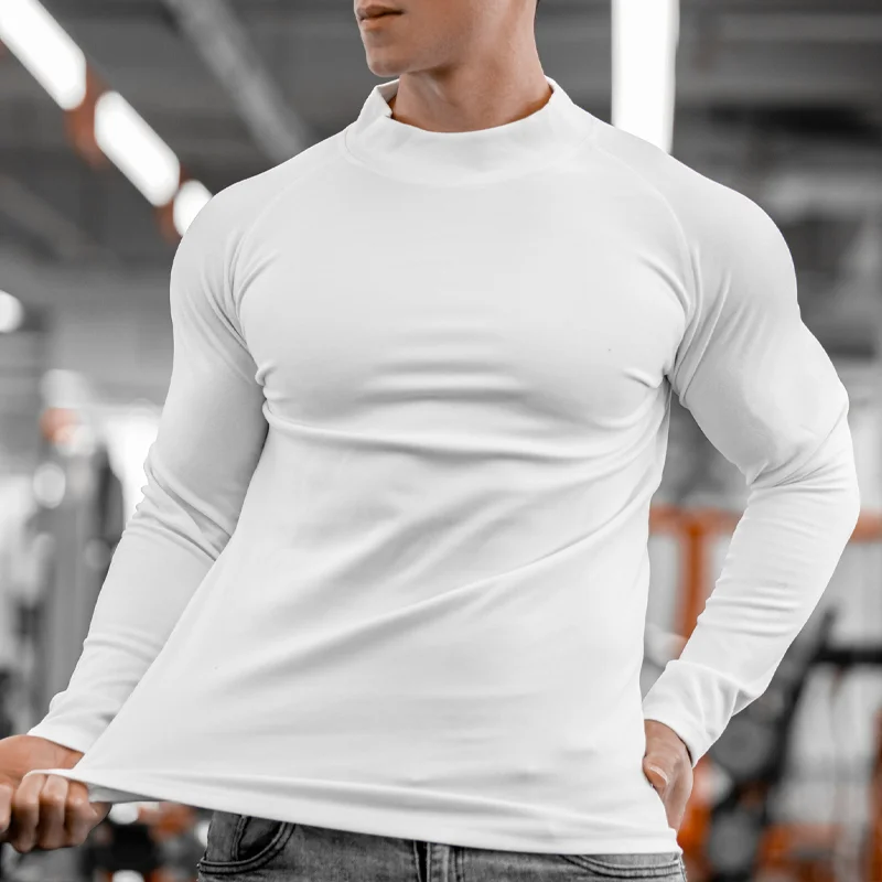 Men's Stretch Half Turtle Neck Long Sleeve Sports T-Shirt-inspireuse