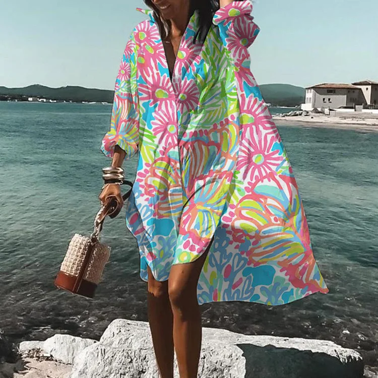 Floral-Print V-Neck Midi Dress