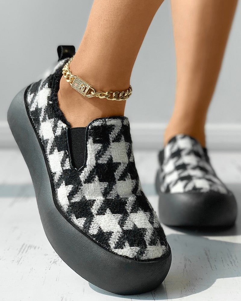 Houndstooth Print Flatform Casual Slip On Shoes shopify LILYELF