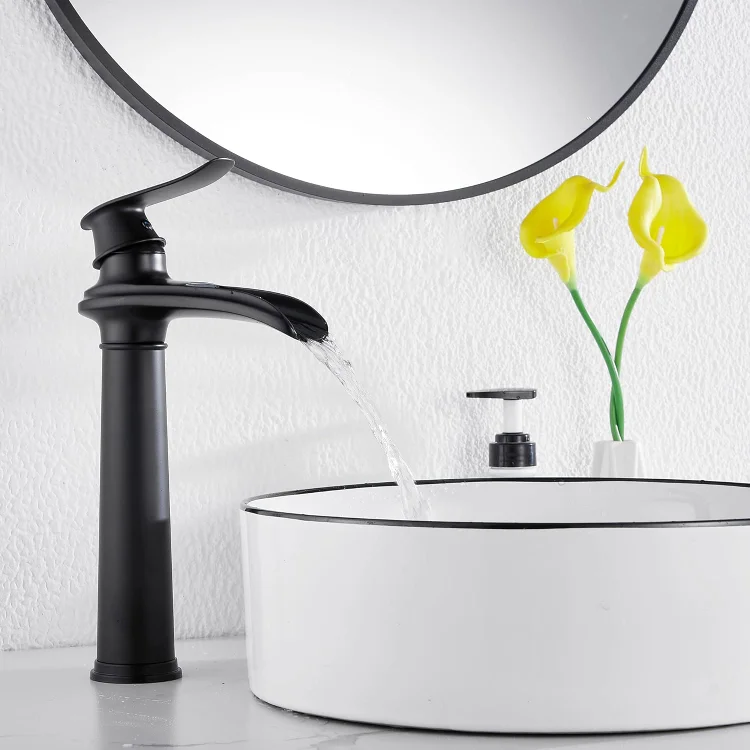 Bathroom Faucet Single Handle One Hole Waterfall Farmhouse Bathroom Vessel Sink Faucet Matching with Pop Up Drain