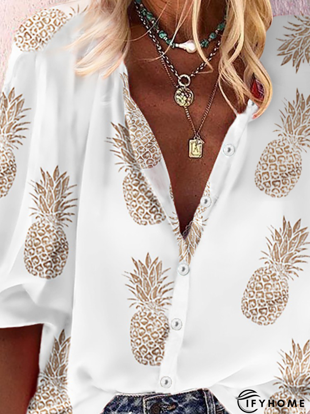 V Neck Casual Long Sleeve Blouse | IFYHOME