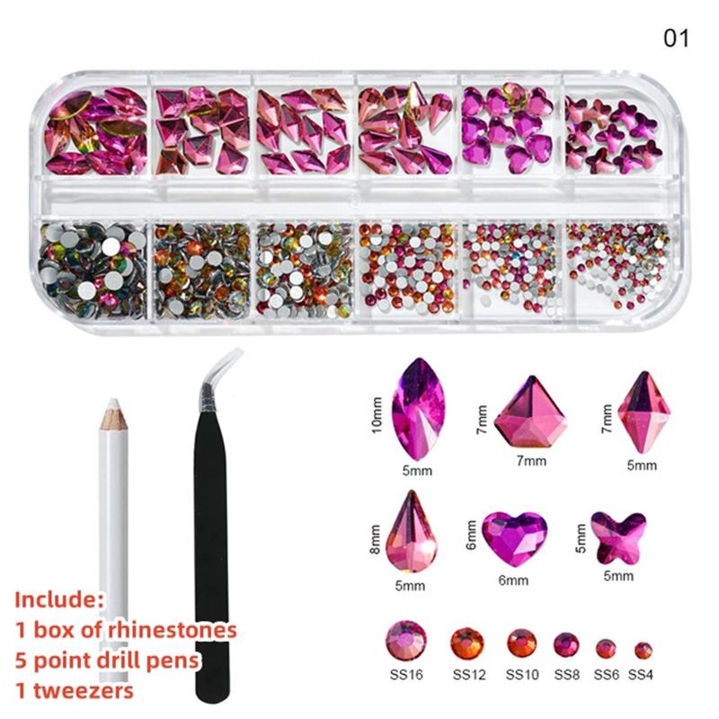 Multi-Size Nail Rhinestones Kit 3D Crystal AB DIY Nail Art Decors Diamond Gems Glitter Manicure Point Drill Pen Tweezers Tools #