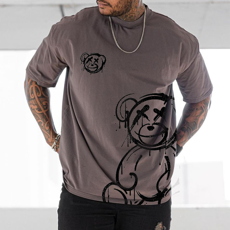 Bear Graffiti Print Casual T-shirt / TECHWEAR CLUB / Techwear