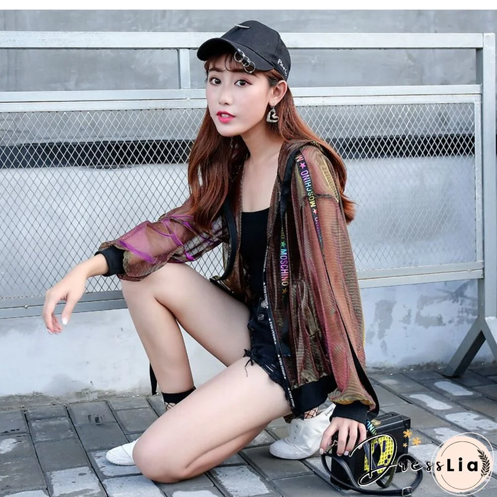 Coat Women Jackets Harajuku Coats And Jacket Streetwear Windbreaker Loose Ribbon Baseball Uniform Sun Summer