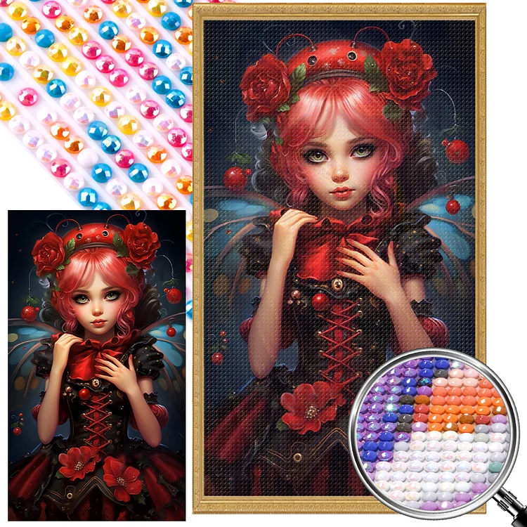 Partial AB Drill - Full Round Diamond Painting - Red Hair Rose Girl 40*70CM