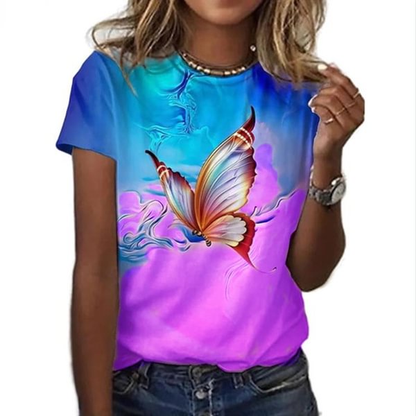 Summer Clothes Women's Casual O-neck Short Sleeved Tops Ladies Butterfly Printed Blouses Loose T-shirts - Shop Trendy Women's Clothing | LoverChic