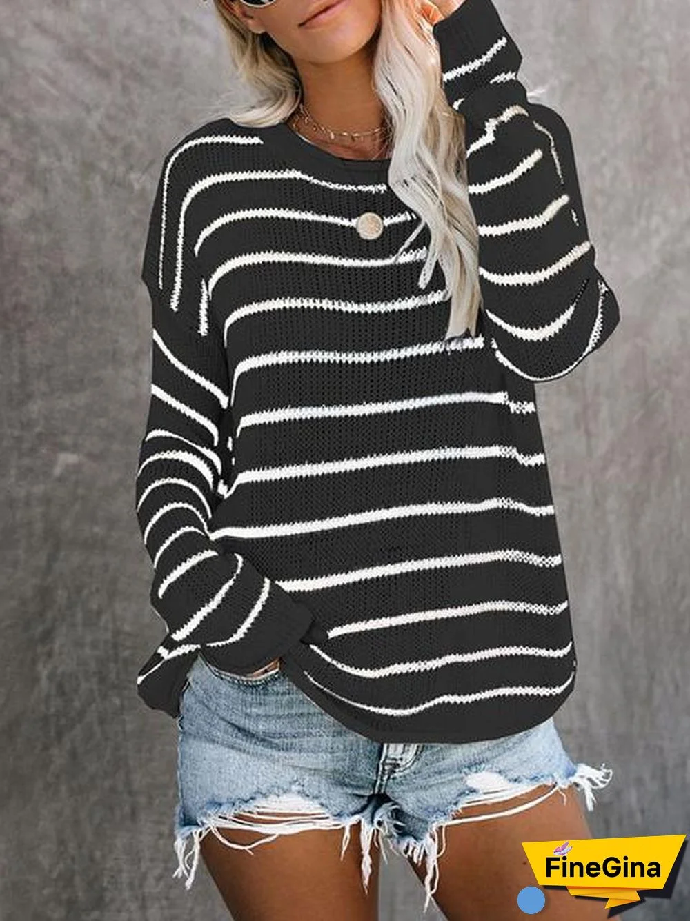 Striped Round Neck Loose Lightweight Pullover