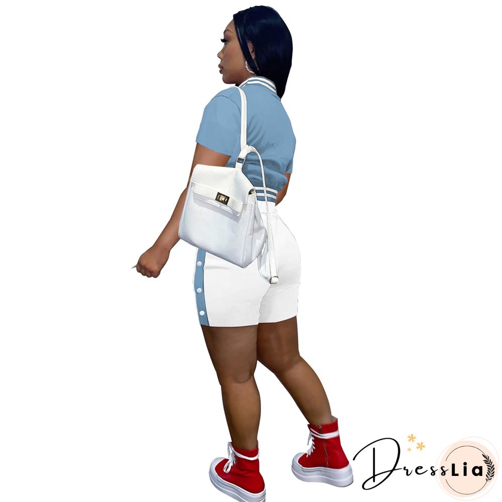 Short Sleeve Button Baseball Jacket and Shorts Set