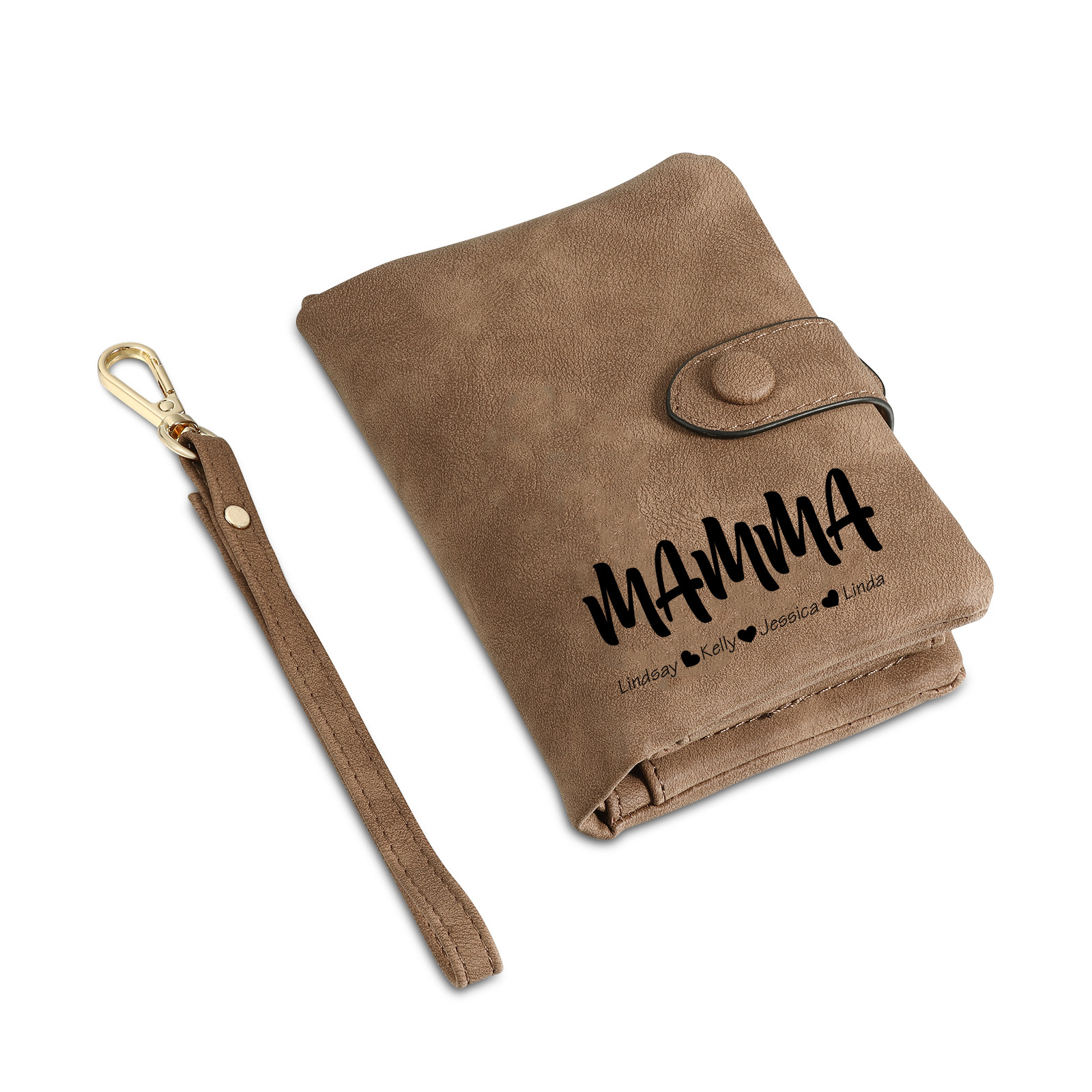 Portafoglio in PU pelle con 4 nomi & 2 testi & 1 foto personalizzati per mamma
