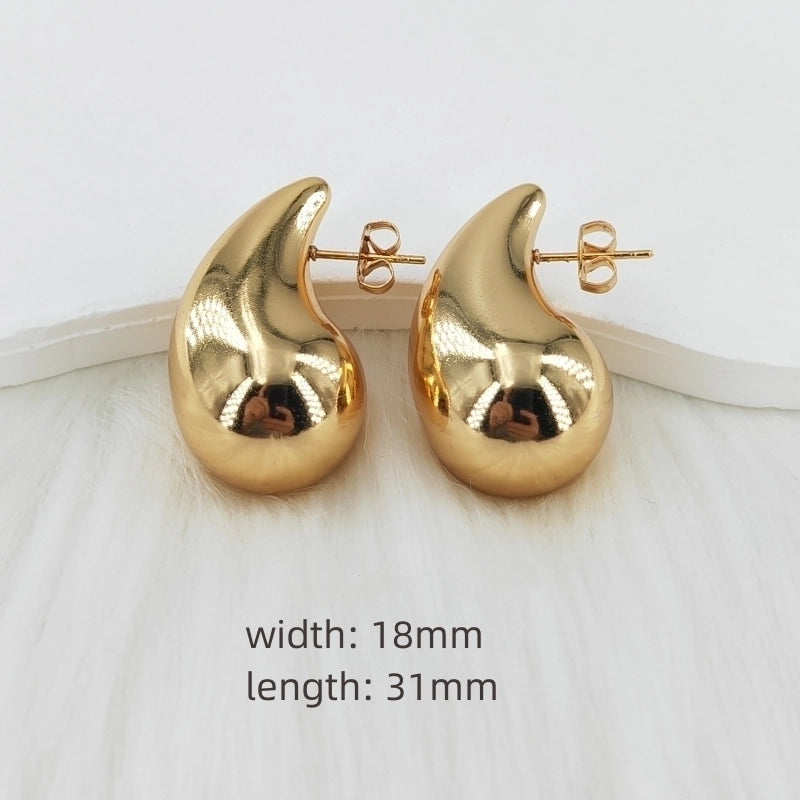 1 Pair Basic Modern Style Classic Style Water Droplets Polishing 304 Stainless Steel Steel 18K Gold Plated 24K Gold Plated Gold Plated Ear Studs