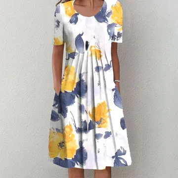 Fresh Short Sleeve Floral Print Midi Dress