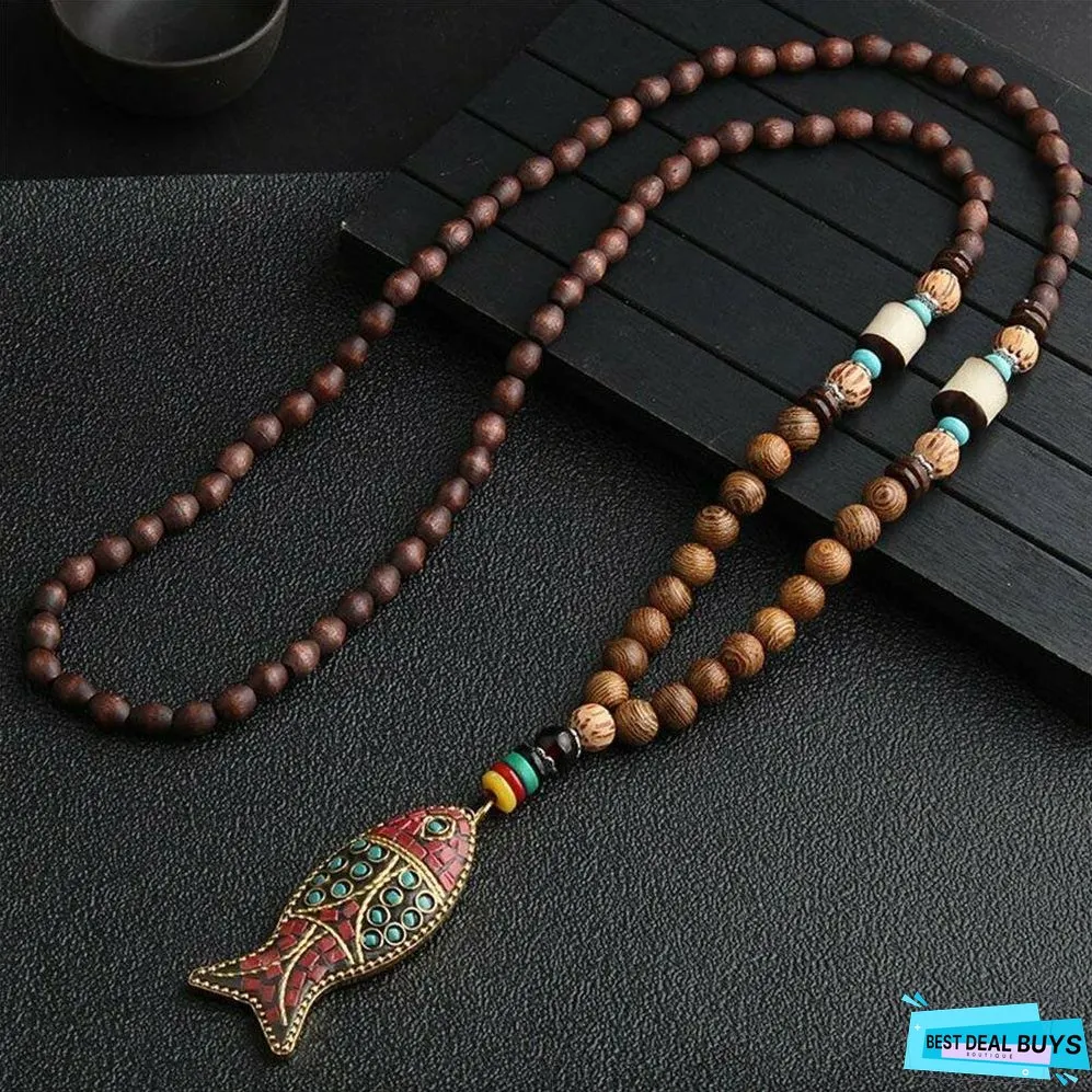 Ethnic Fish Horn Long Statement Men Womens Jewelry