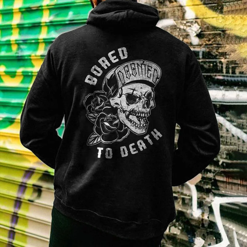 Bored To Death Angry Skull Rose Print Men's Casual Hoodie - Krazyskull