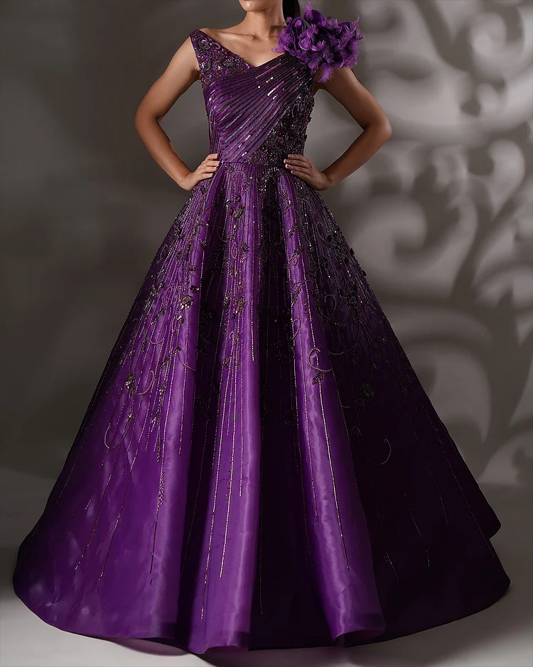 Women's V-neck sleeveless embroidered sequins Dress