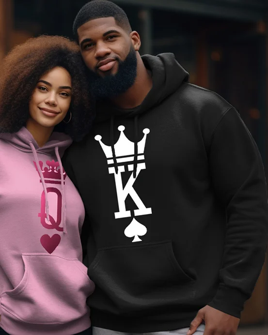 Couple's Plus Size Simple Casual Retro Lover K And Q Crown Long-Sleeved Sweatshirt