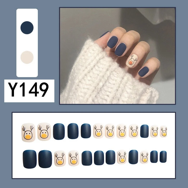 Fashion 24pc/set French Styel Press On False Nail Tips 10 Sizes Fake Nails Full Cover Nail Tips With Nail Adhesive Tab Sticker-Nail Inspo