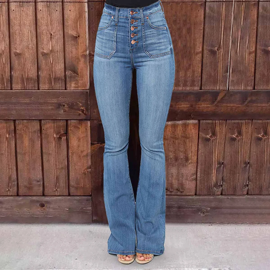 Classic Wash High Rise Flared Jeans