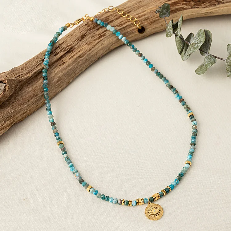 Olivenorma Natural Blue Turquoise Beaded Evil Eye Necklace