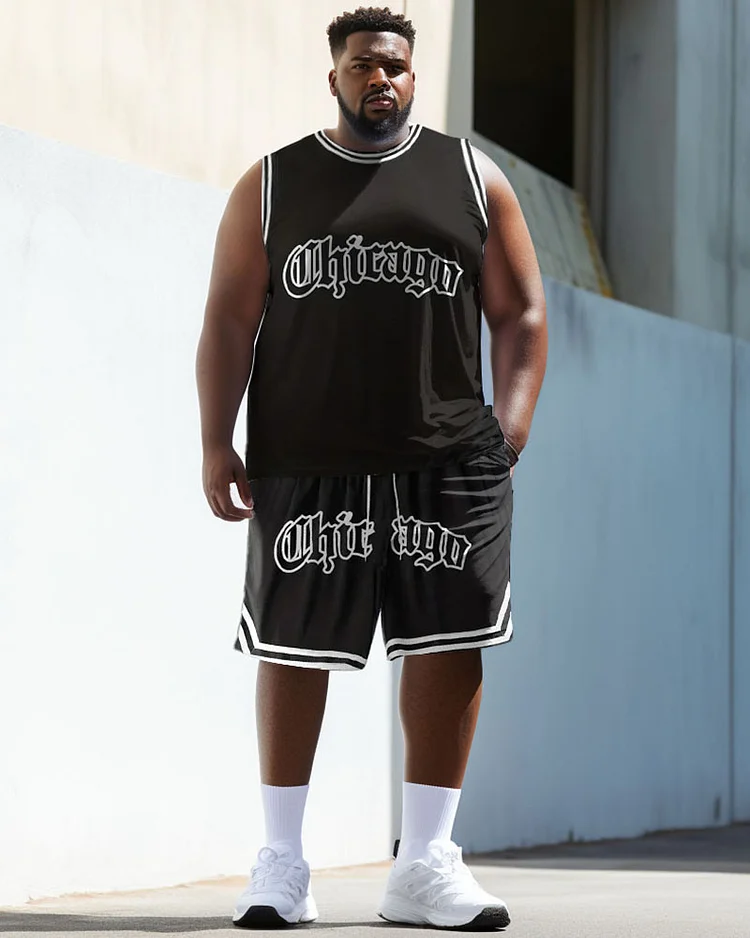 Men's Plus Size Chicago Alphabet Basketball Vest Sport Two-piece Set