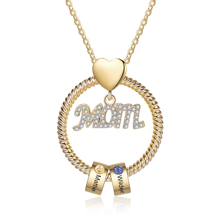 Collar con colgante de 2 piedras de nacimiento de 2 círculos 2 nombres