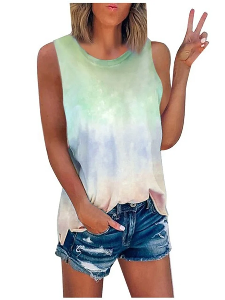 Summer New Round Neck Women's Tie-dye Print Short-sleeved Strapless Sexy Casual Pullover T-shirt Loose Type Top-JRSEE