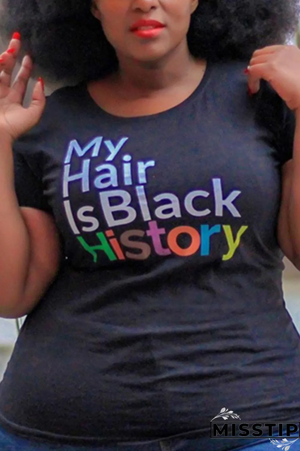 Letter Fashion Casual Printed Black Plus Size T-shirt